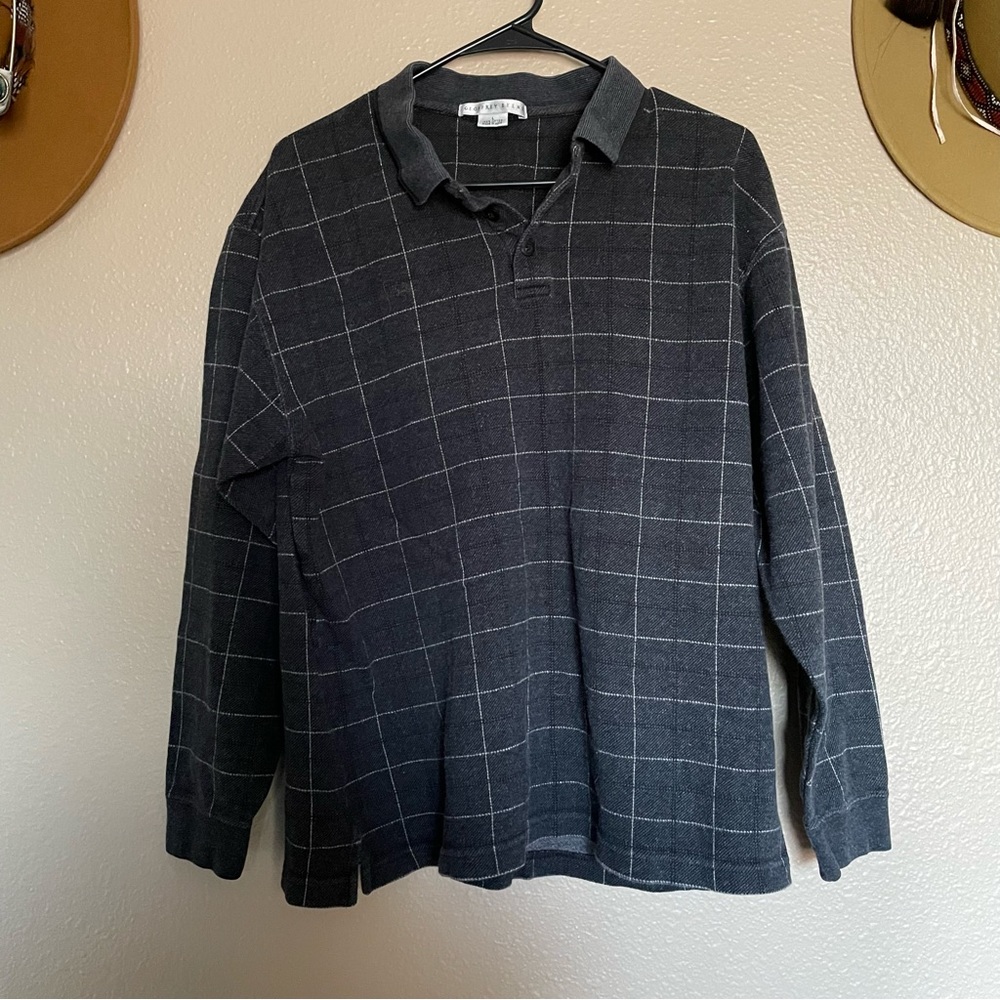 Mens GEOFFREY BEENE Classic Fit Dark Gray Collared Long Sleeve Button-down Shirt
